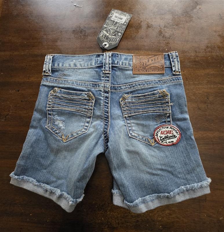 NWT Affliction Black Premium Erica Prague Patch Blue Jean Shorts 124970