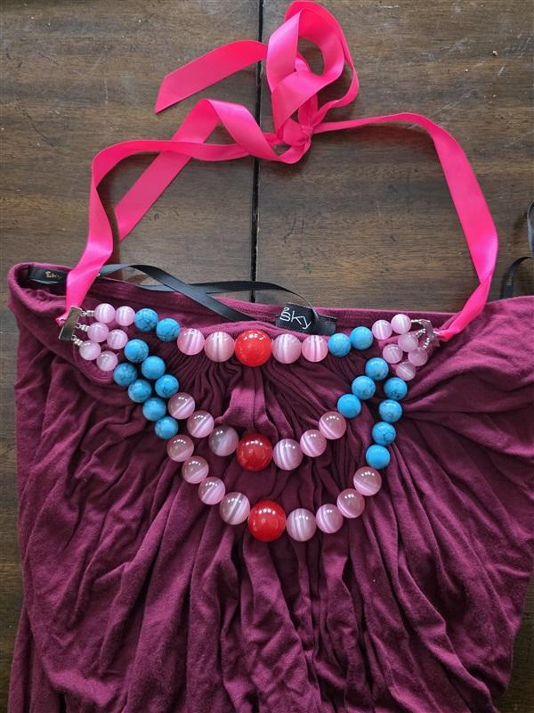 NWOT Sky S Chunky Beaded Necklace Wine Club Maxi Dress 124990