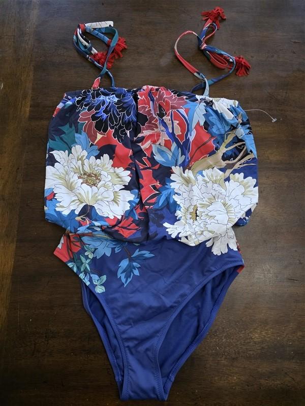 NWT Johnny Was S Chrysanthemum Floral Blouson 1 Pc Bandeau Swimsuit 125004