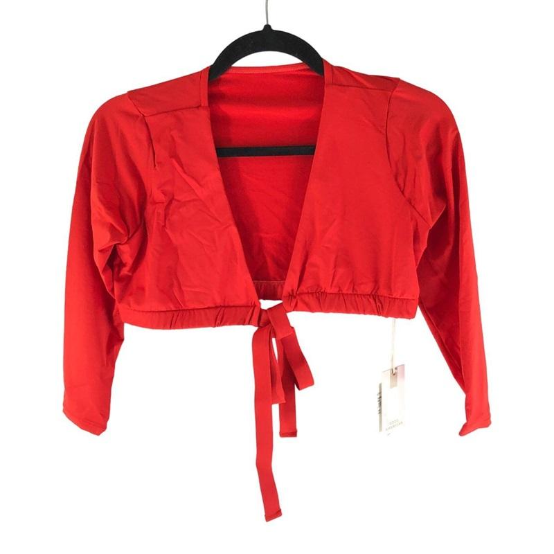 NWTD Good American sz M Bright Poppy Red Sexy Boost Swim Top Long Sleeve 125126