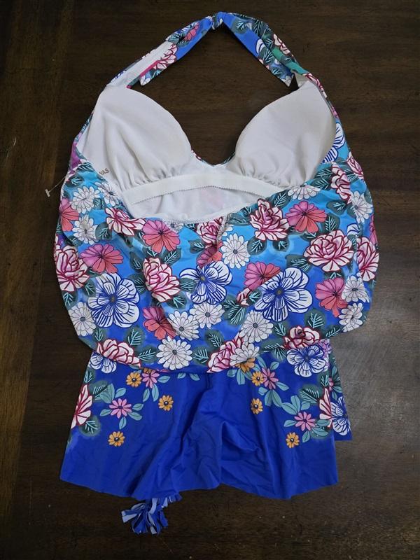 NWOT Johnny Was S Tie Tassel Tankini Blue Floral 125141