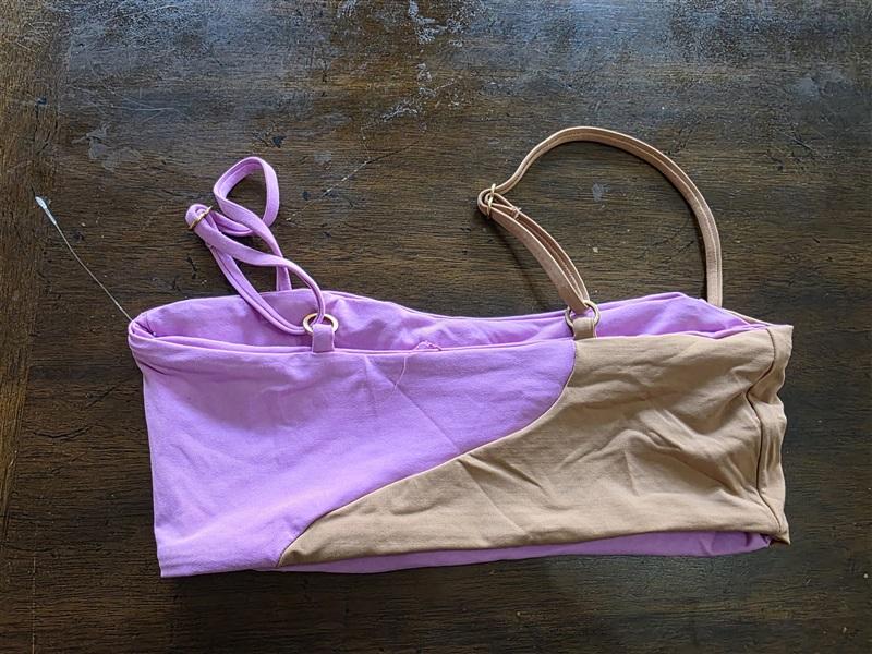 NWT L*Space Ari XS Color Block Purple Tan Bikini Swim Top 125145