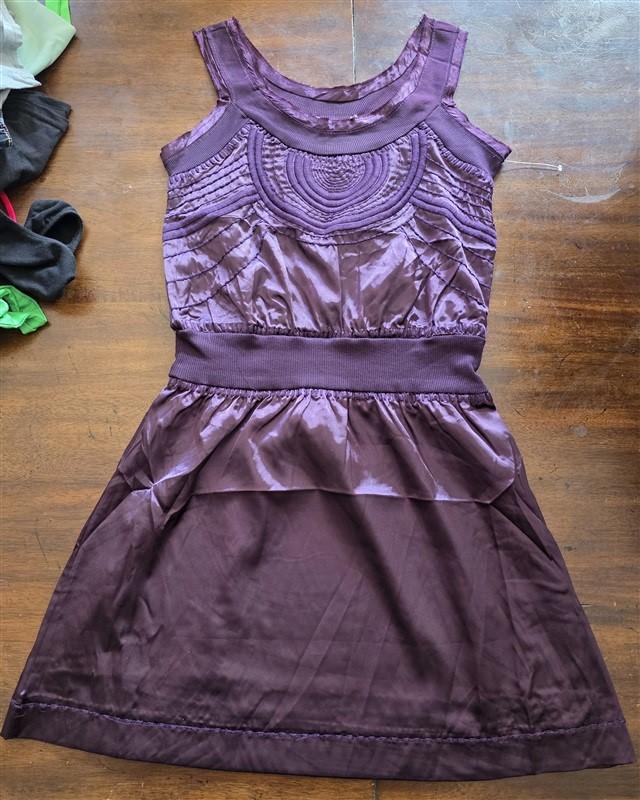 NWT Love Stitch S Quilted Mix Media Baby Doll Mini Dress Tunic Purple 125303