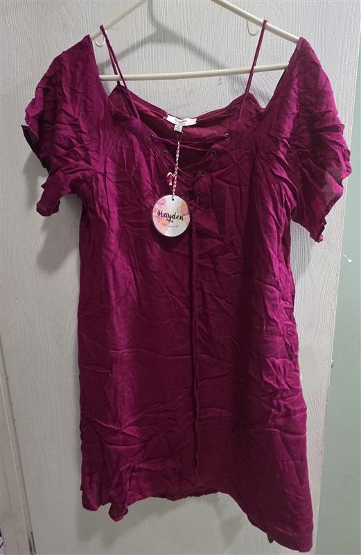 NWT Hayden S Lace Up Off Shoulder Dress Burgundy 125310