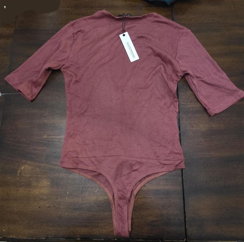NWT Olivaceous S Ribbed Knit Thong Bodysuit Brown 125322