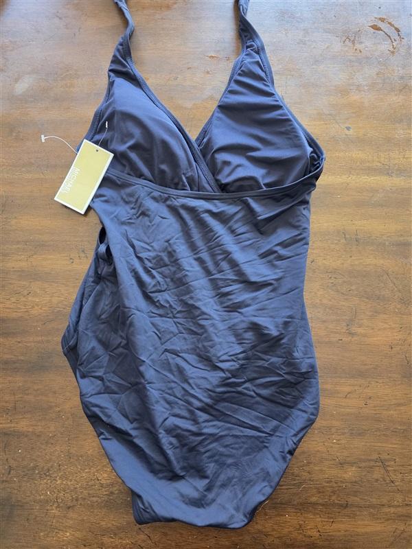 NWTD MICHAEL KORS 12 Blue Solid Halter 1PC Swimsuit 125367