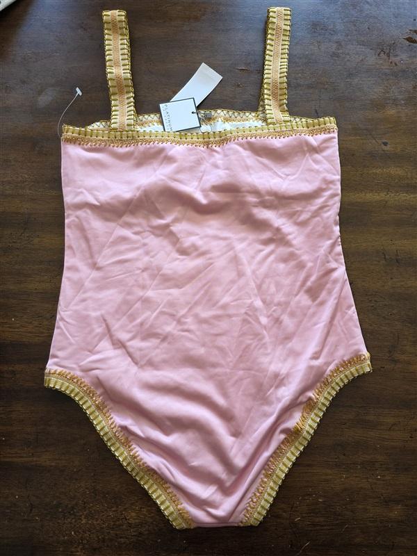 NWT Pilyq Platinum M Crochet Square Neck 1PC Pink SwimSuit 125375