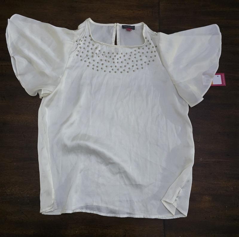 NWT VInce Camuto S Studded Tulip Sleeve Ivory Short Sleeve Top 125419