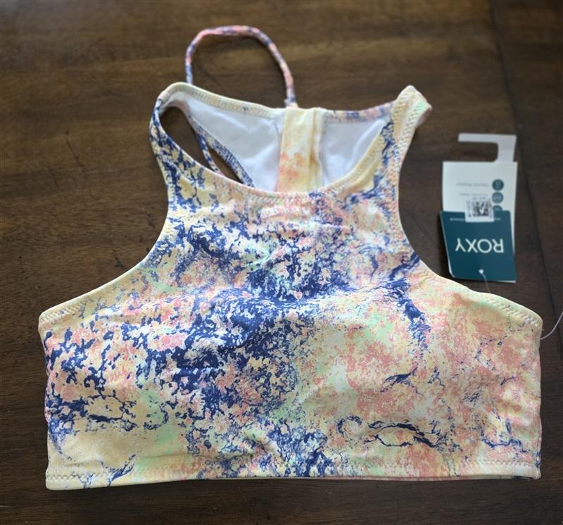 NWT Roxy Active S Crop Top Bikini Top Zip Back Anthracite Racerback 125469