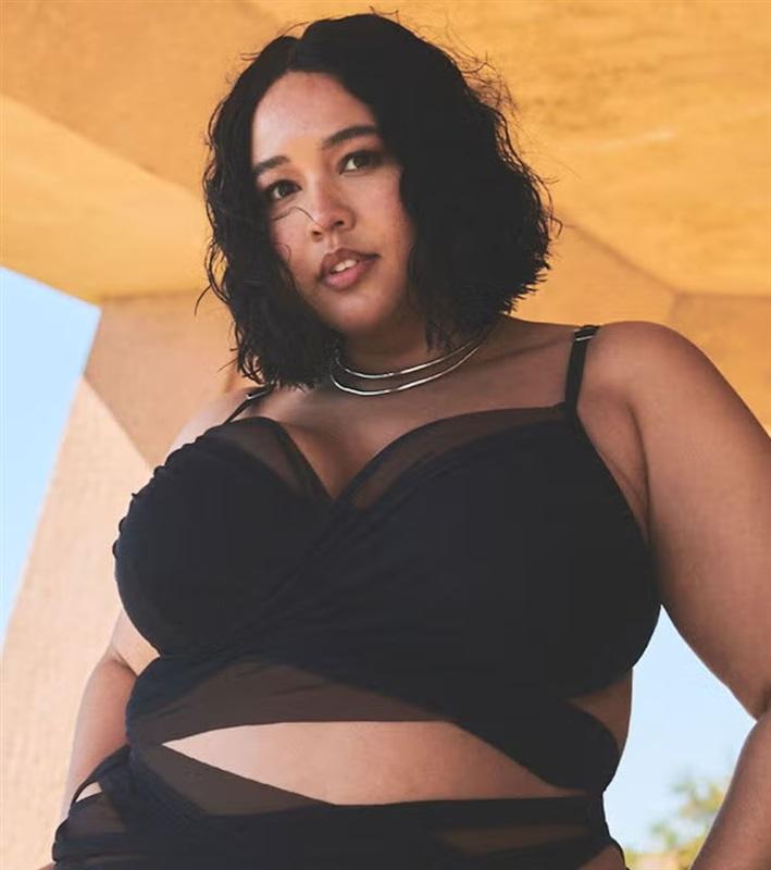 NWT Gabi Fresh Swim x ELOQUII 30 Underwire Wrap Detail Mesh Bikini Top 125482