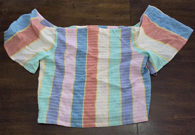 NWT O'Neill M Ally Stripe Square Neck Crinkle Gauze Off Shoulder Top 125494