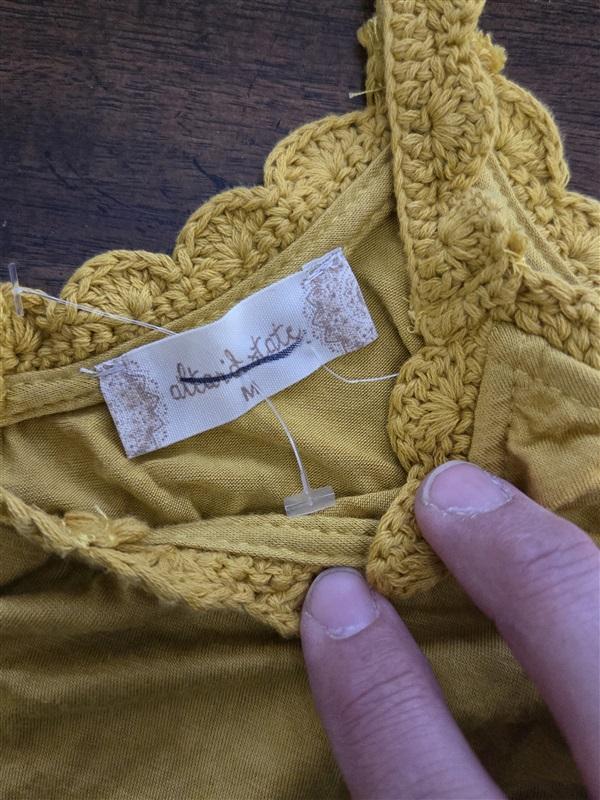 NWOT Altar'd State M Crochet Trim Tank Top Boho Blouse Yellow 125497