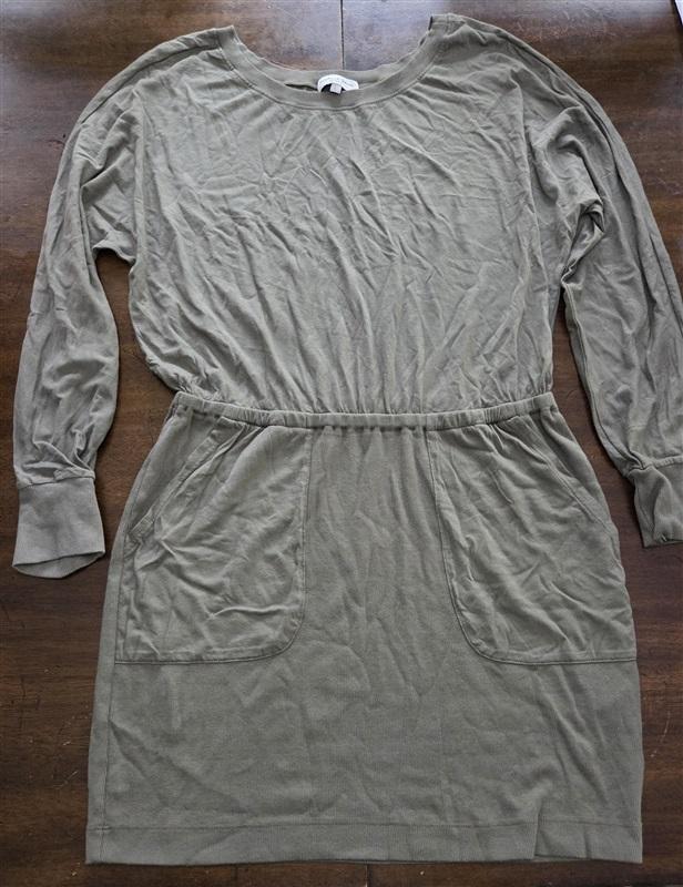 NWOT Michael Stars L Kerrigan On/Off Shoulder Rib Mix Dress Olive Green 125516