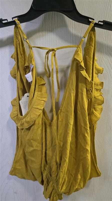 NWT Band of Gypsies Mustard Yellow Deep V Ruffle Spaghetti Strap Crop Top 125519
