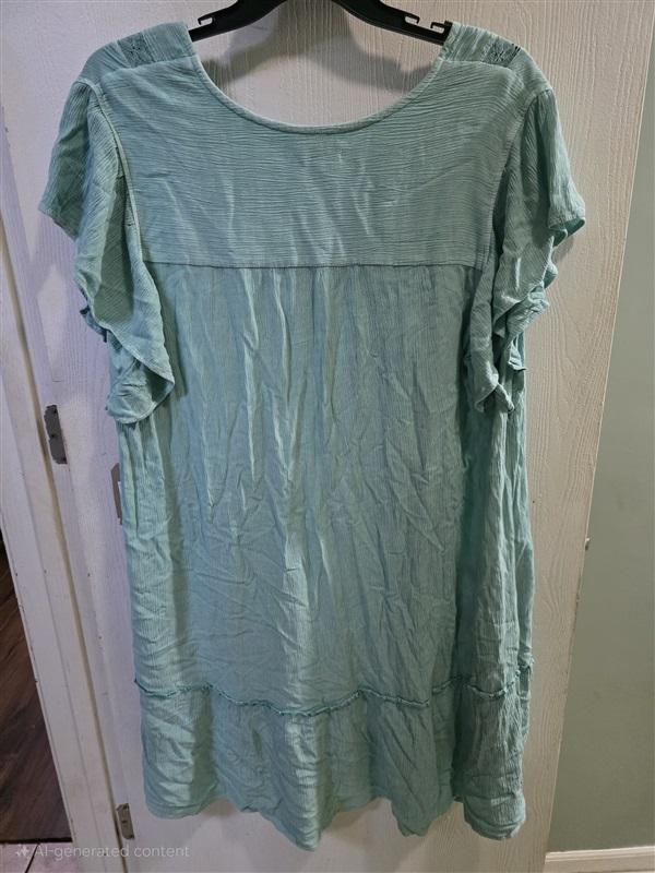 NWT Frye & Co. 2X Crystal Green Crinkle Gauze Western V-Neck Dress 125529