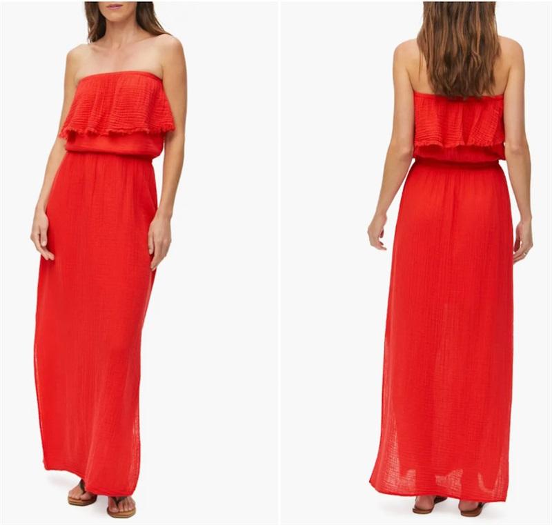 NWOT Michael Stars S Tara Strapless Maxi Dress Gauze Lace Crinkle Dress 125577