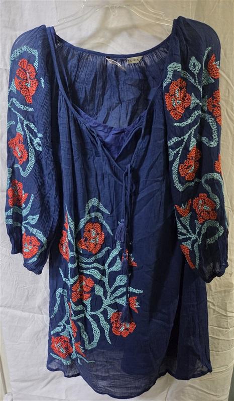 NWOTD Trina Turk 4 Crinkle Gauze Blue Embroidered Floral Mini Boho Dress 125591