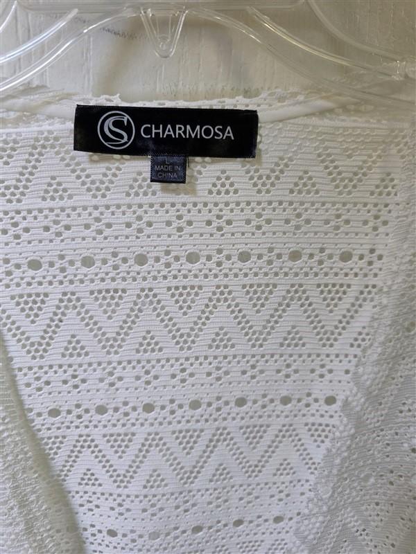 NWOT Charmosa L Open Front Mesh Kimono Swim Cover-Up White 125599