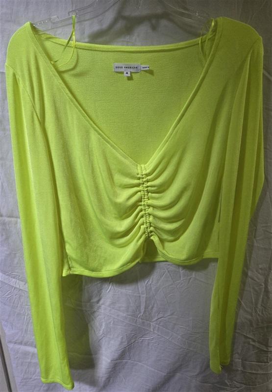 NWT Good American 4 XL Mesh Ruched V Crop Top Electric Lime Green 125603
