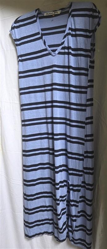 NWOT Michael Stars OS Blue Stripe T Shirt Dress V Neck Long 125640