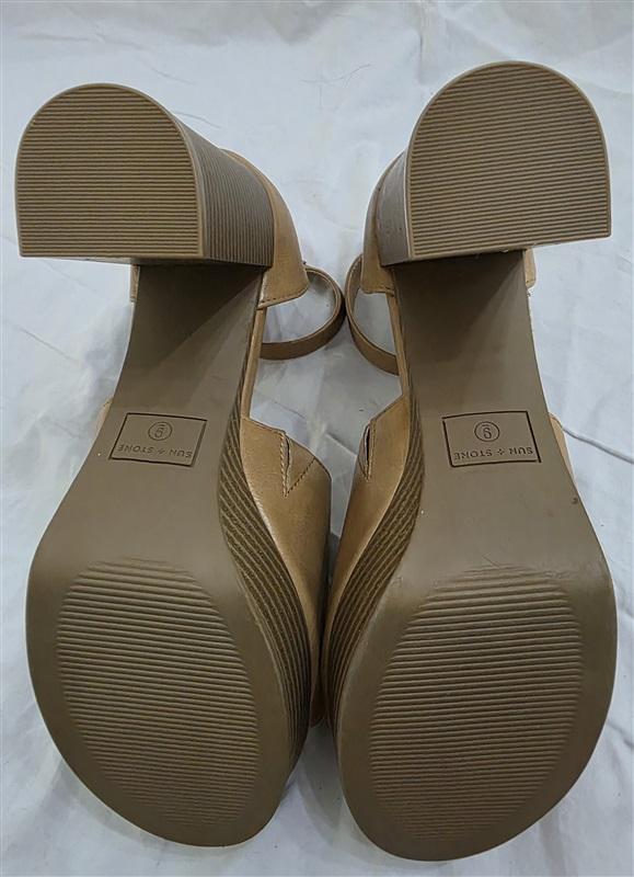 NWOTD Sun & Stone 9 Maisiee Open Toe Platform Heels Tan Sandals 125712