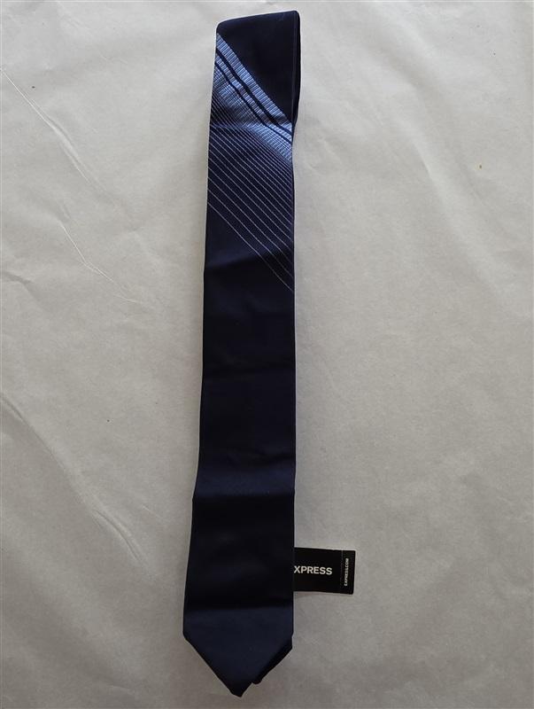 NWT Express Navy Blue Stripe 100% Silk Men's Neck Tie 125823