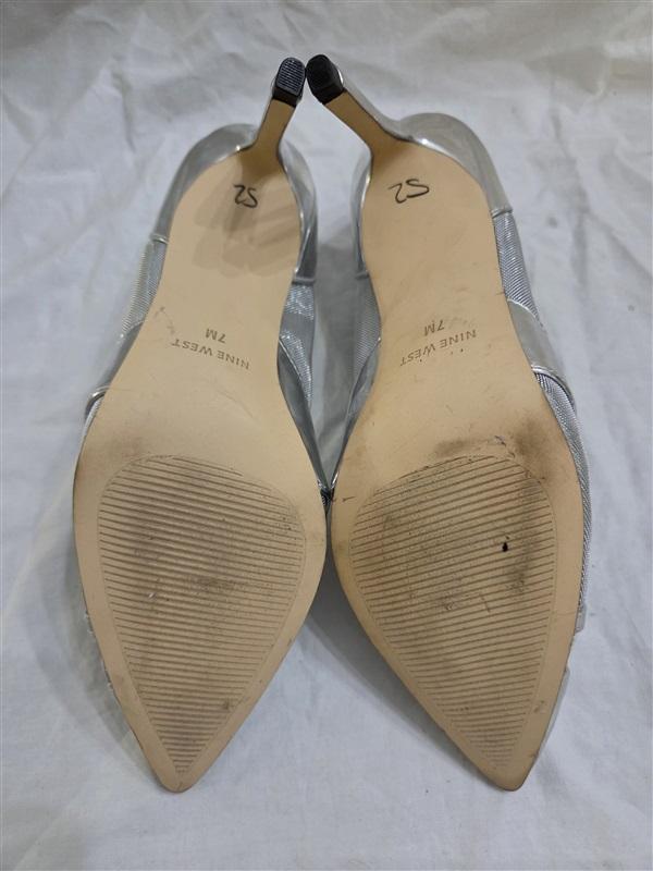 NWOTD Nine West 7 Evan Silver Lame & Mesh Pumps 125880