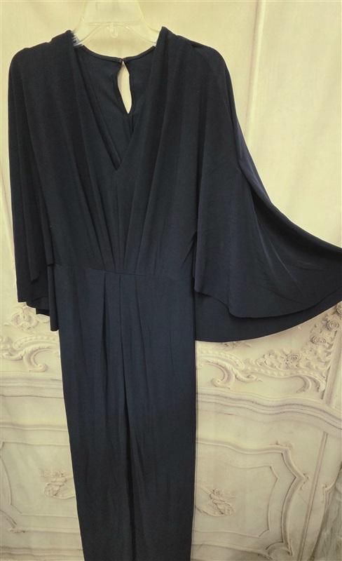NWTD Ralph Lauren 14 Cape Jersey Gown Navy Blue V Neck Maxi Dress 125915