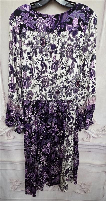NWOT Hale Bob S Paisley Floral Dress Purple Ivory Pink V Neck 125930