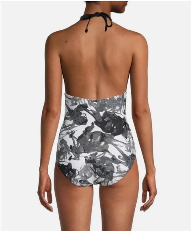 NWT Calvin Klein 16 INK SMOKE BLACK High-Neck Halter 1PC Swimsuit 125983