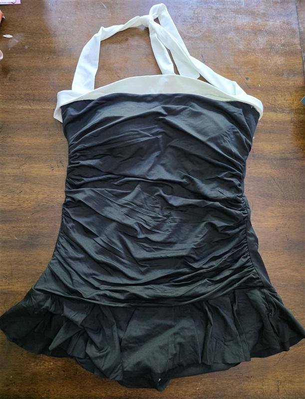 NWT Ralph Lauren 14 Bel Aire Shirred Bandeau 1PC Swimsuit Black 126038