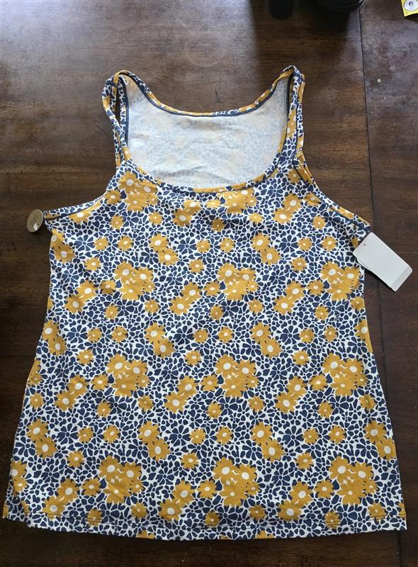 NWT Wacoal 2XL Understated Cotton Tank Blue Yellow Flowers 126137