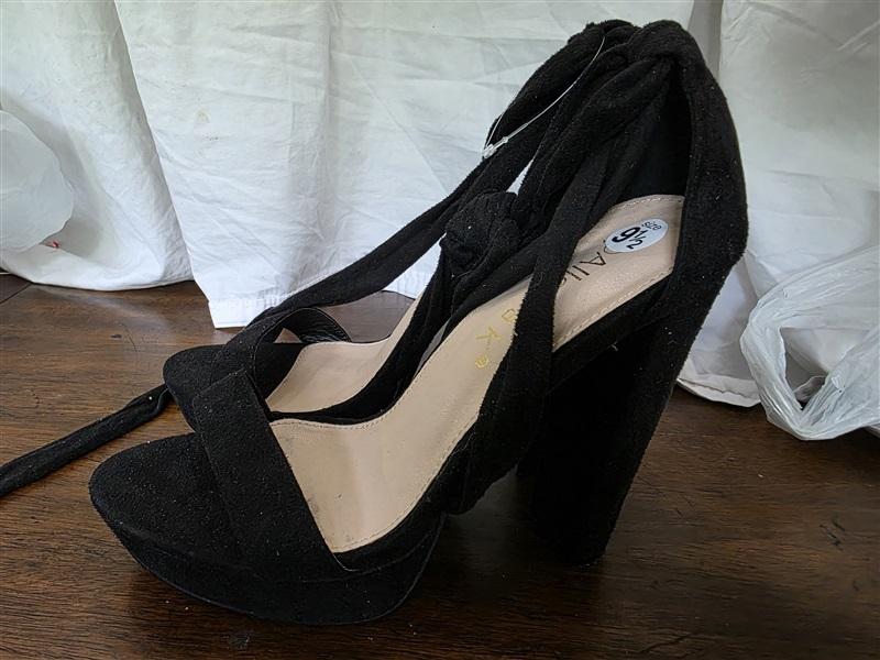 NWOT Allegra K 9.5 Black Faux Suede Lace Up Platform Block Heel Sandals 126155