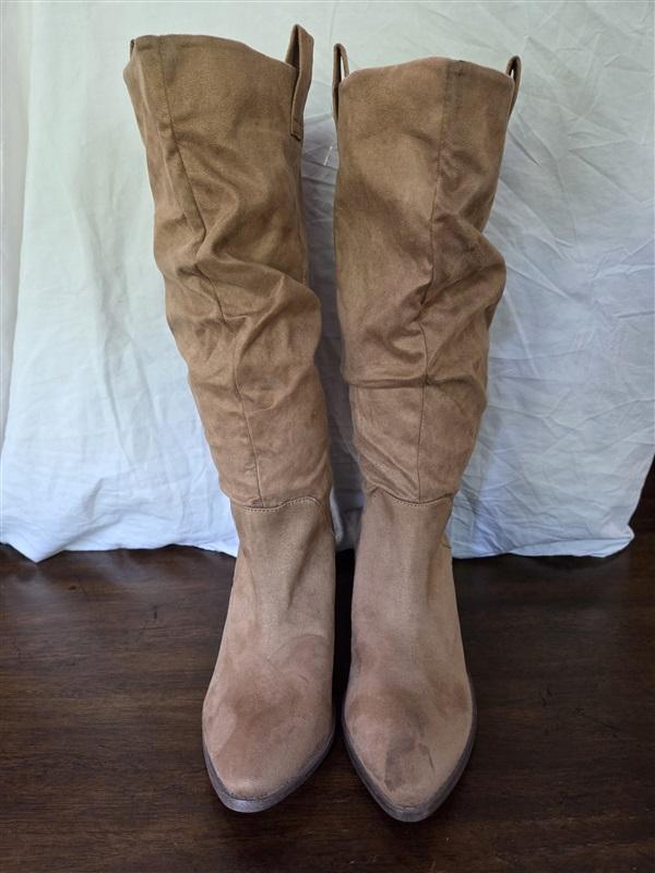 NWOTD Report 9 Tariq Slouchy Knee Boots Brown Faux Suede Western 126260