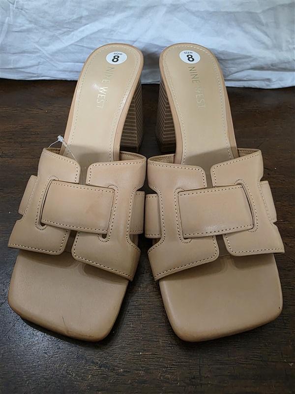 NWOTD Nine West 8 Gelare Block Heel Sandals Slides Beige 126276