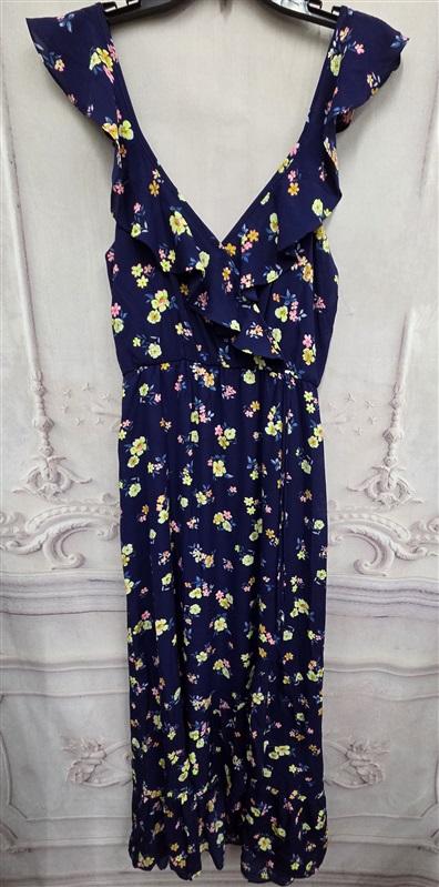 NWOT Socialite M Faux Wrap Ruffle Navy Blue Floral Sun Dress 126321