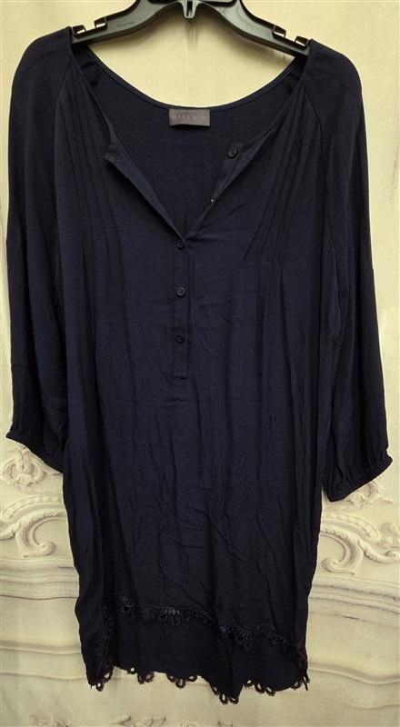 NWOT Hale Bob M Navy Blue Round Button Up Hi Low Lace Dress 126326