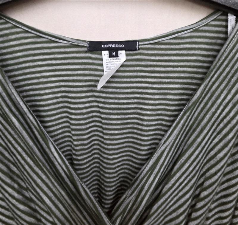 NWOT Expresso M Green Gray Stripe Surplice V neck Maxi Dress 126354