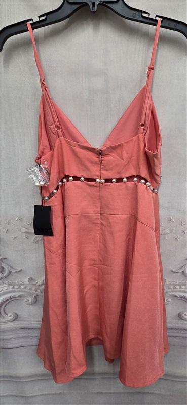 NWT NBD M Coral Peach Fit & Flare Mini Cut Out Pearl Sparkle Dress 126392