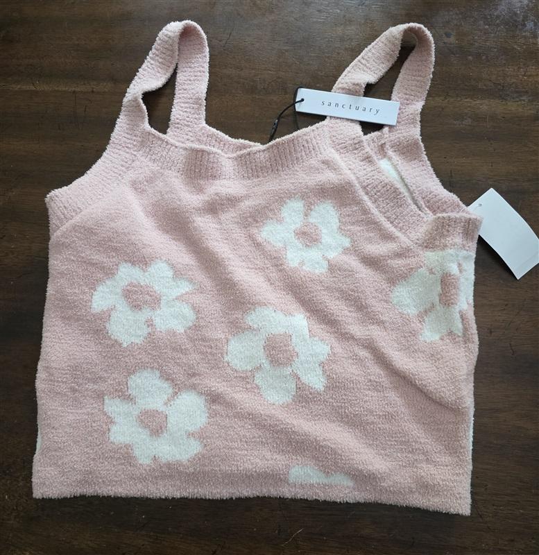 NWT Sanctuary M Pink White Daisy Sweater Tank Top 126454