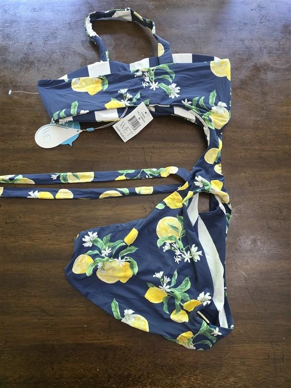 NWT WET LA Medium Monokini 1pc Reversible Navy Lemons Stripe 126483