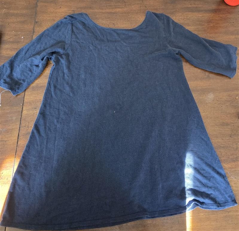 PO Eileen Fisher S Organic Linen Sequin Blue 3/4 Sleeve Top Tunic 126487