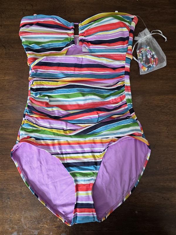 NWT Anne Cole 8 PAINTED Bandeau Keyhole Shirred 1 PC Swimsuit 126500
