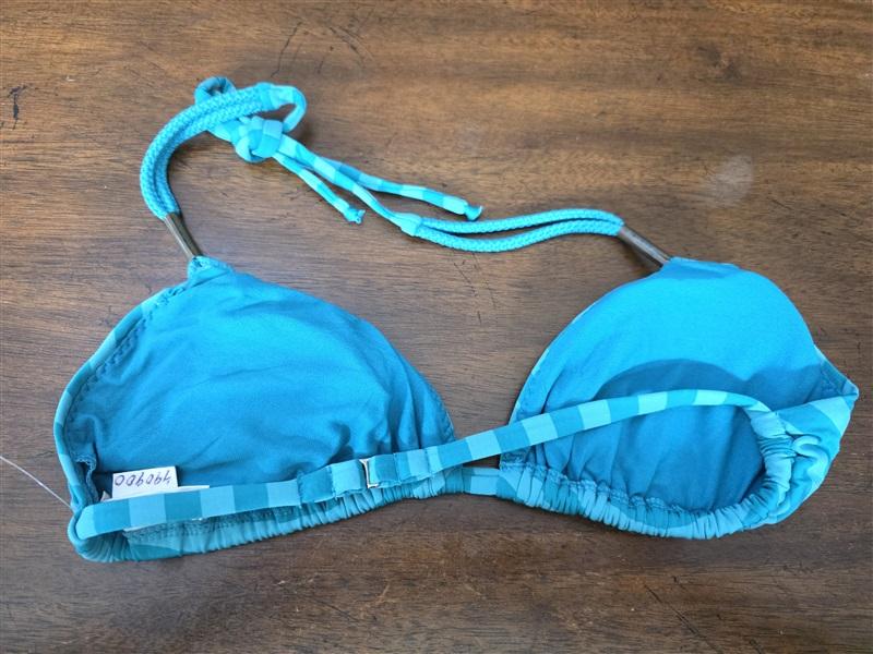 NWOT Robin Piccone M Turquoise Stripe Triangle Bikini Swim Top 126508
