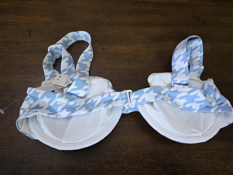 NWPT Aqua Swim M Blue White Hounds tooth Underwire Bikini Swim Top 126519
