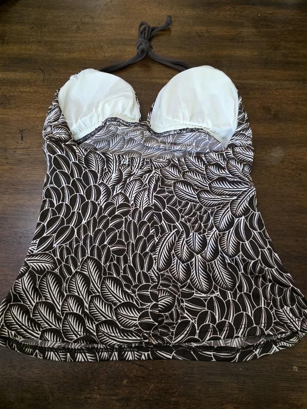 NWOT Robin Piccone S Brown White Feather Halter Bandeau Tankini Swim Top 126761