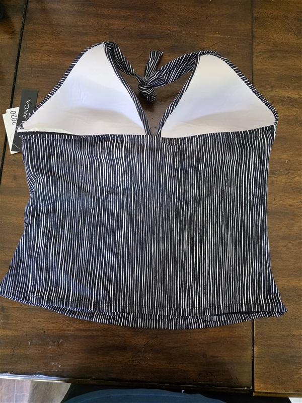 NWT La Blanca 16 Black White Stripe Halter Tankini Top Swimsuit Top 126875