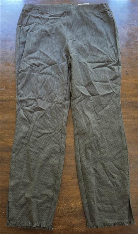 NWT Alfani 10 Fringed-Hem Ankle Pants Olive Green Chevron Texture 127037