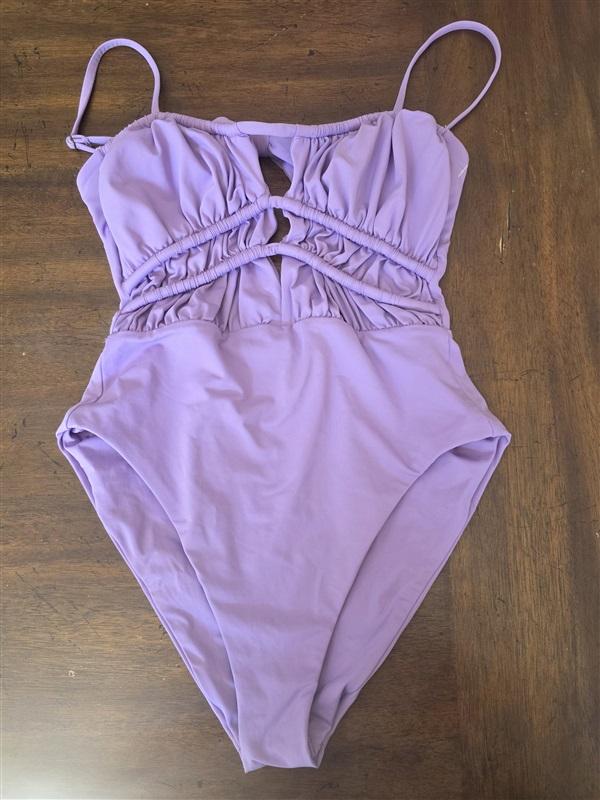 NWOT BECCA Color Code Shirred Cut Out 1PC Swimsuit Purple 127084