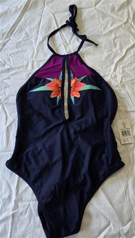 NWT Wet LA XS Deep Plunge Delilah Flower Blue 1PC Swimsuit 127108